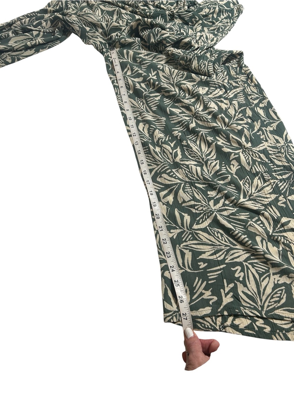 Angie Tropical Leaf Print Wide Leg Jumpsuit Green Cream Size M Boho Resort - Picture 9 of 9